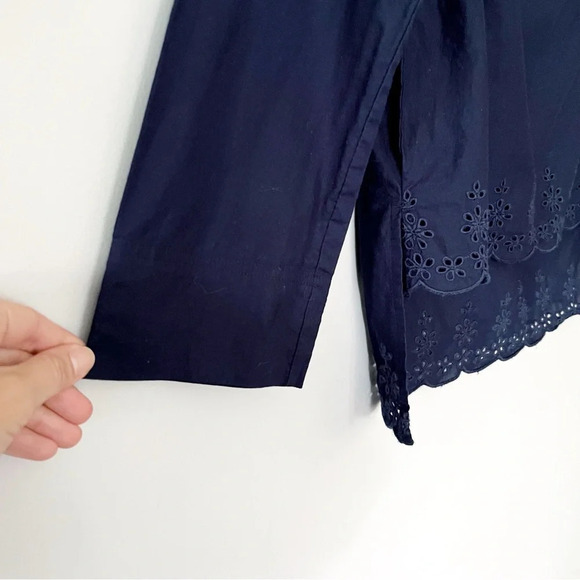 J. Crew Eyelet 100% Cotton Top Navy Blue Lace Cottagecore Lightweight Feminine - Picture 7 of 11